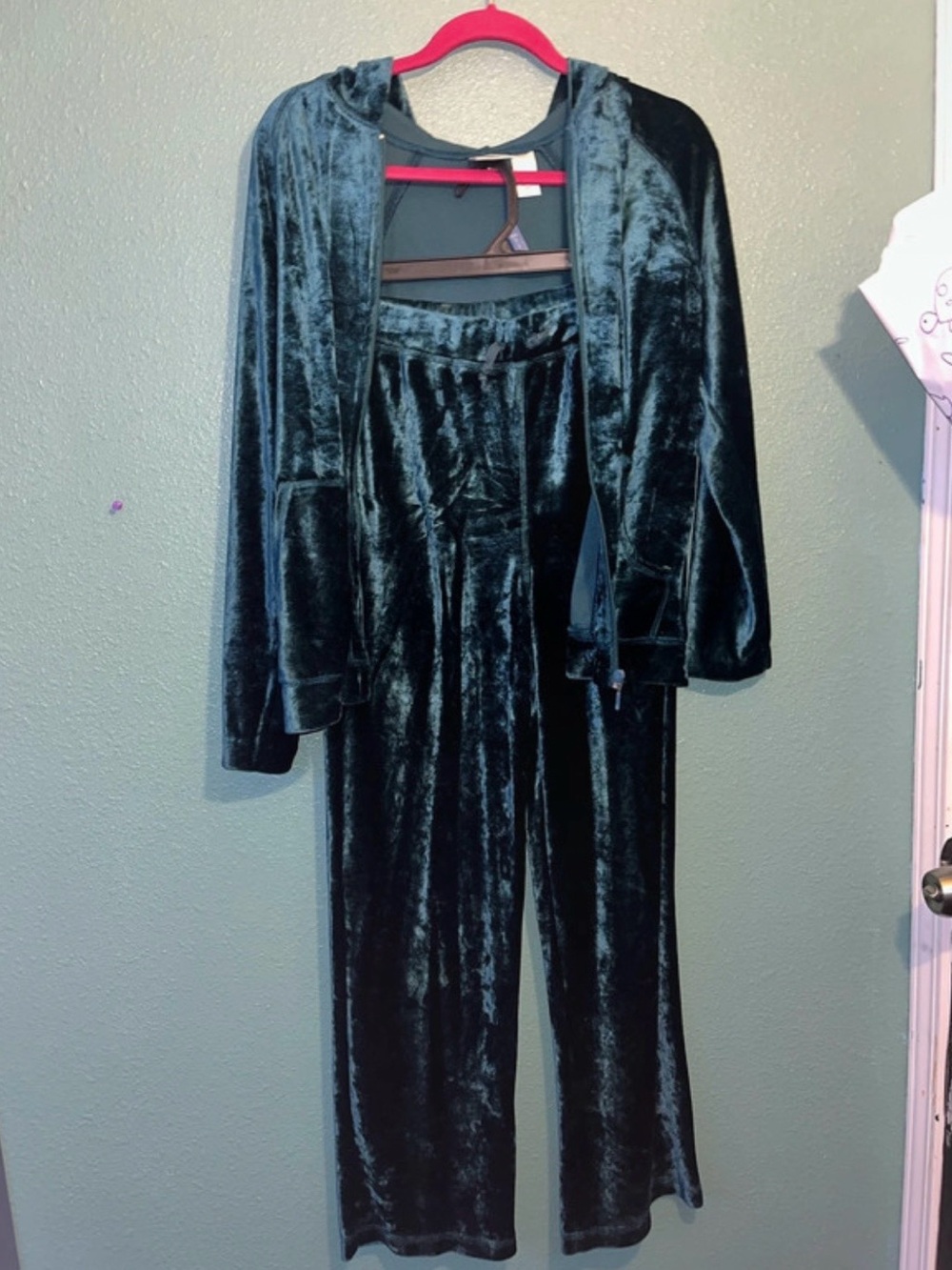 Chico's Teal Velvet Track Pants and jacket Set